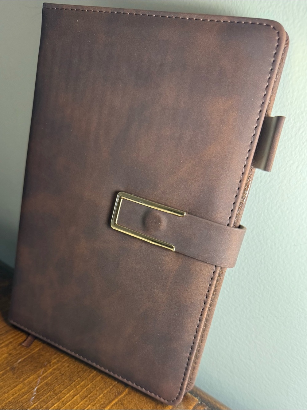 Brown Men’s Leather-Look Journal Cover with Pen Loop